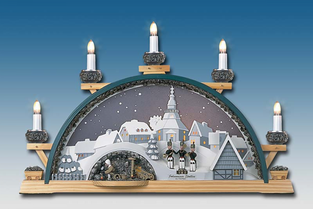 Schwibbogen Johannisstollen zu Seiffen mit Bergleuten Schwibbogen Johannisstollen zu Seiffen mit Bergleuten
