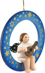 Baumbehang Engel im blauen Ring - mit Mandoline, ohne Krone, farbig