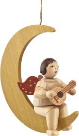 Baumbehang Engel im Mond - mit Mandoline, ohne Krone, natur