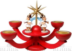 Adventsleuchter mit Teelichthalter und 4 stehenden Engeln, rot Adventsleuchter mit Teelichthalter und 4 stehenden Engeln, rot