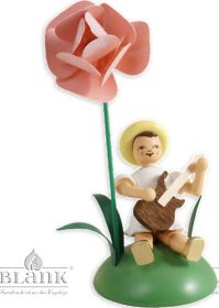 Blumenkind mit E-Gitarre und Pfingstrose, sitzend, farbig Blumenkind mit E-Gitarre und Pfingstrose, sitzend, farbig