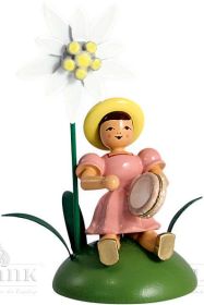 Blumenkind mit Edelweiss und Tamburin, sitzend, farbig