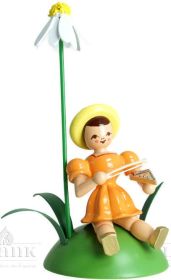 Blumenkind mit Kamille und Psalter, sitzend, farbig