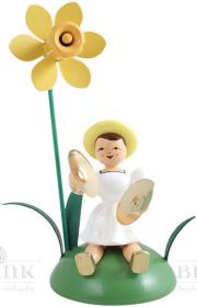 Blumenkind mit Narzisse und Becken, sitzend, farbig