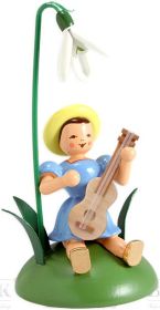Blumenkind mit Schneeglöckchen und Gitarre, sitzend, farbig