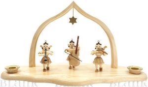 Kerzenhalter Wolke mit Engeltrio und Bogen, natur
