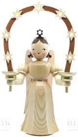 Faltenlangrockengel mit Sternbogen, elektrisch, 27 cm - natur