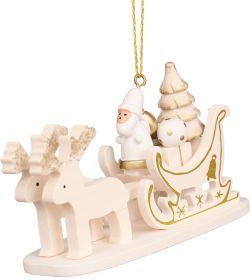 Baumbehang Schlitten weiß mit Weihnachtsmann
