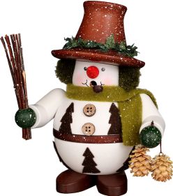 Räuchermann Schneemann mit Besen und Zapfen Räuchermann Schneemann mit Besen und Zapfen
