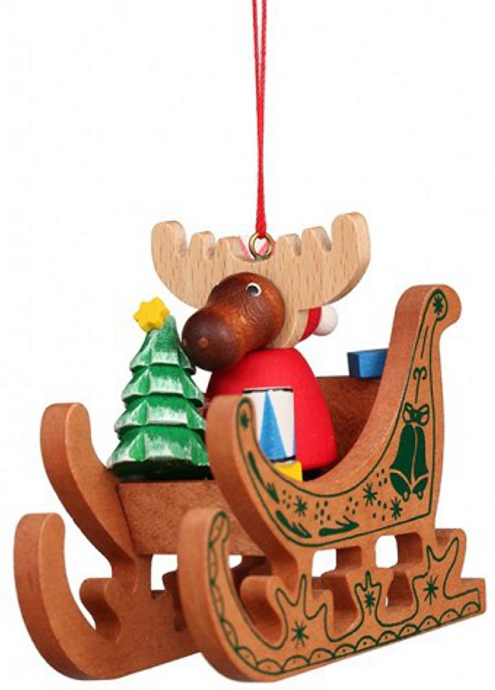 Baumbehang Elch Weihnachtsmann im Schlitten