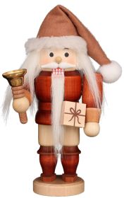 Nussknacker Weihnachtsmann mit Glocke natur