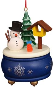 Baumbehang Spieldose blau mit Schneemann