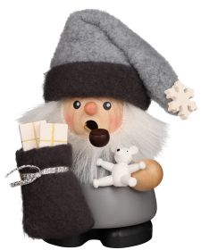 Räuchermann Weihnachtsmann grau mit Teddy