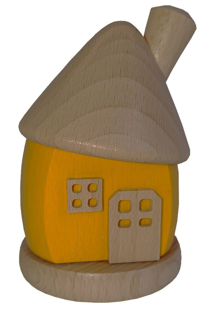 Holz-Räucherhaus, rund mit schiefem Dach - gelb/natur
