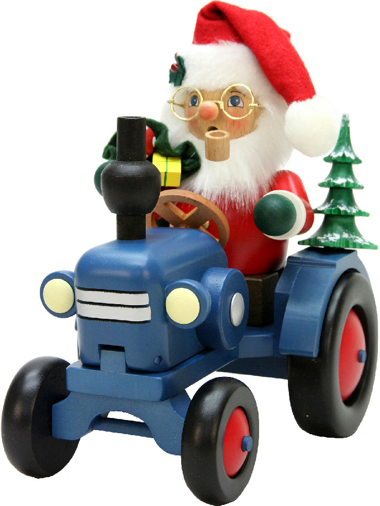 Räuchermann Weihnachtsmann auf Traktor
