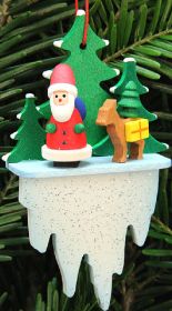 Baumbehang Weihnachtsmann mit Bambi auf Eiszapfen Baumbehang Weihnachtsmann mit Bambi auf Eiszapfen