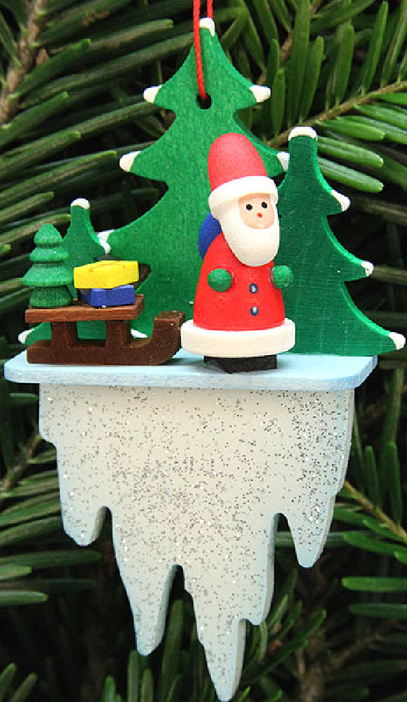 Baumbehang Weihnachtsmann mit Schlitten auf Eiszapfen