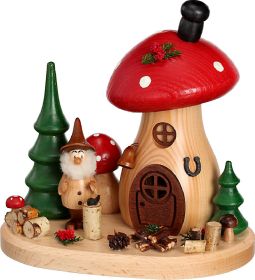Räucherfigur Pilzhäusel Waldserie mit Wichtel Holzhacker Räucherfigur Pilzhäusel Waldserie mit Wichtel Holzhacker