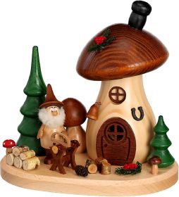 Räucherfigur Pilzhäusel Waldserie mit Wichtel Sägebock Räucherfigur Pilzhäusel Waldserie mit Wichtel Sägebock