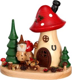 Räucherfigur Pilzhäusel Waldserie mit Wichtel Schubkarre Räucherfigur Pilzhäusel Waldserie mit Wichtel Schubkarre