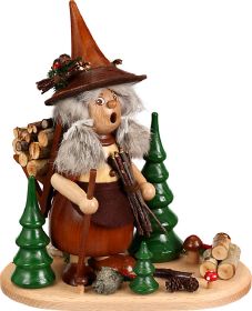 Räuchermann Wichtelfrau mit Holzkiepe