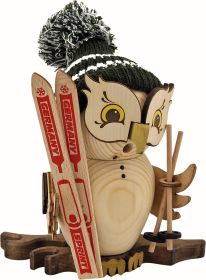Räucherfigur Eule Skifahrer