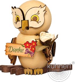 Räucherfigur Eule mit Dankeschild