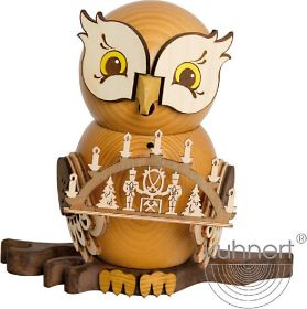 Räucherfigur Eule mit Schwibbogen