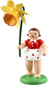 Blumenkind mit Narzisse - farbig, 9,5 cm Blumenkind mit Narzisse - farbig, 9,5 cm