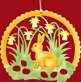 Fensterbild Ostern Häschen im Narzissenbeet - farbig