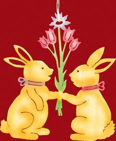 Fensterbild Ostern 2 Häschen mit Blumenstrauß - farbig