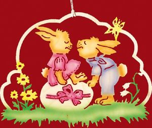 Fensterbild Ostern Hasenliebespaar - farbig