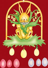 Fensterbild Ostern Osterhase mit Maiglöckchen - farbig