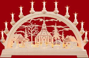 elektr. Schwibbogen, doppelt Seiffener Kirche + Zaun Weihnachtsmarkt elektr. Schwibbogen, doppelt Seiffener Kirche + Zaun Weihnachtsmarkt