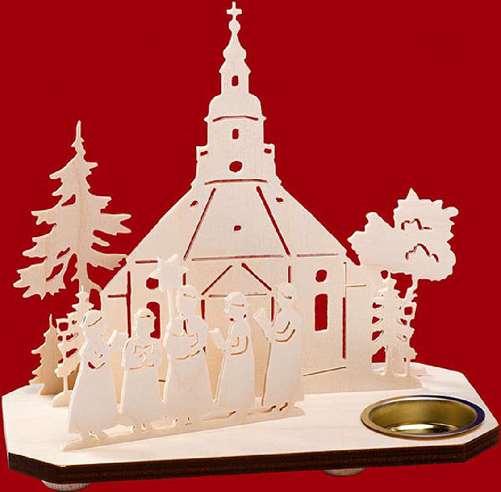 Teelichtleuchter Seiffener Kirche mit Kurrende