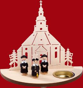 Teelichtleuchter Seiffener Kirche mit Kurrende schwarz 