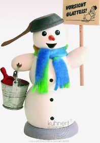 Räuchermann Schneemann mit Schild Vorsicht Glatteis Räuchermann Schneemann mit Schild Vorsicht Glatteis