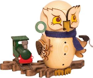 Räucherfigur Eule mit Eisenbahn