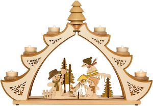 Teelichtbogen mit Räuchertanne - Motiv Schneemann