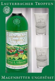Geschenkkarton Lauterbacher Tropfen 1 Fl. 0.70l + 2 Gläser