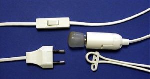 Kabel mit Stecker, Schalter, Fassung und Glühlampe Kabel mit Stecker, Schalter, Fassung und Glühlampe