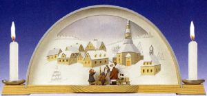 Schwibbogen Weihnachtsmann mit Kinder braunes Bild Schwibbogen Weihnachtsmann mit Kinder braunes Bild