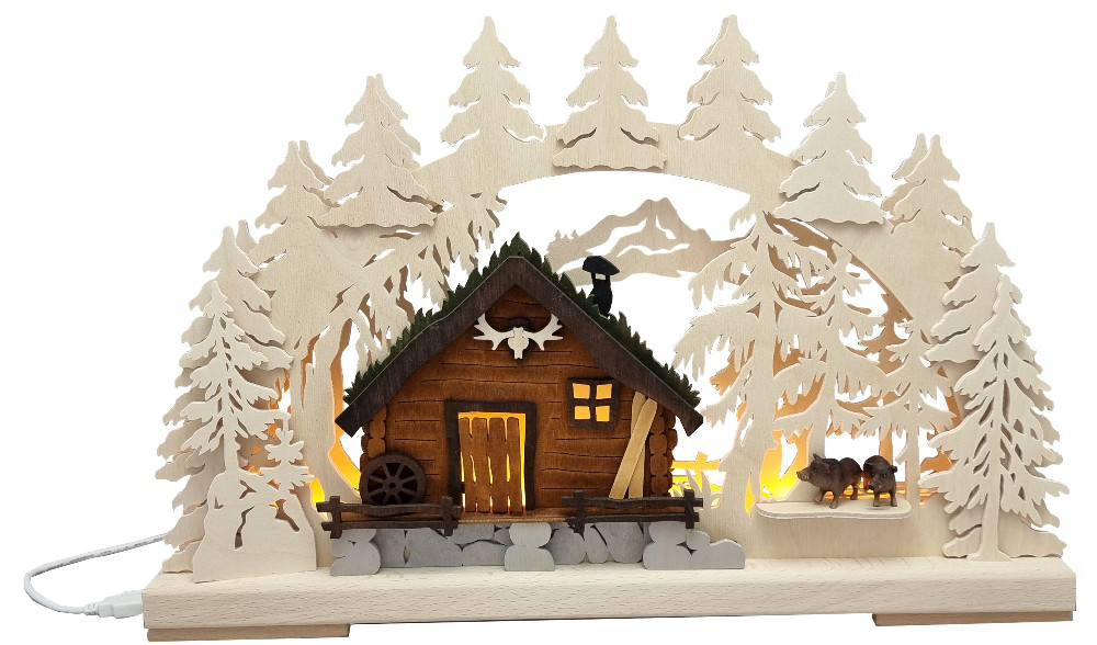3D-Schwibbogen klein Jagdhütte im Wald