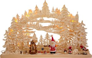 3D-Schwibbogen gross, Weihnachtsmann, Schneemänner, mit Raureif 3D-Schwibbogen gross, Weihnachtsmann, Schneemänner, mit Raureif