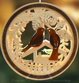 Beleuchtetes Fensterbild Vögel braun-natur, rund Beleuchtetes Fensterbild Vögel braun-natur, rund