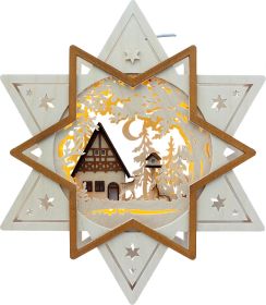 Beleuchtetes Fensterbild Stern mit Haus, Wald und Rehen, LED Beleuchtetes Fensterbild Stern mit Haus, Wald und Rehen, LED