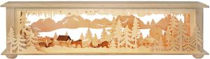 Raumleuchte Wald, Futterkrippe, 5 geschnitzte Rehe, klein Raumleuchte Wald, Futterkrippe, 5 geschnitzte Rehe, klein