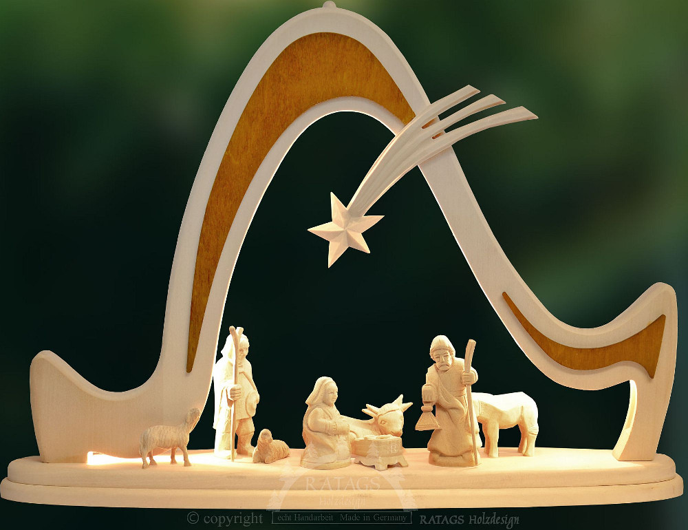 Schwibbogen Christi Geburt, geschnitzte Figuren