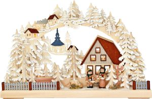 3D Schwibbogen Striezelkinder an der Tanne, klein, Raureif 3D Schwibbogen Striezelkinder an der Tanne, klein, Raureif