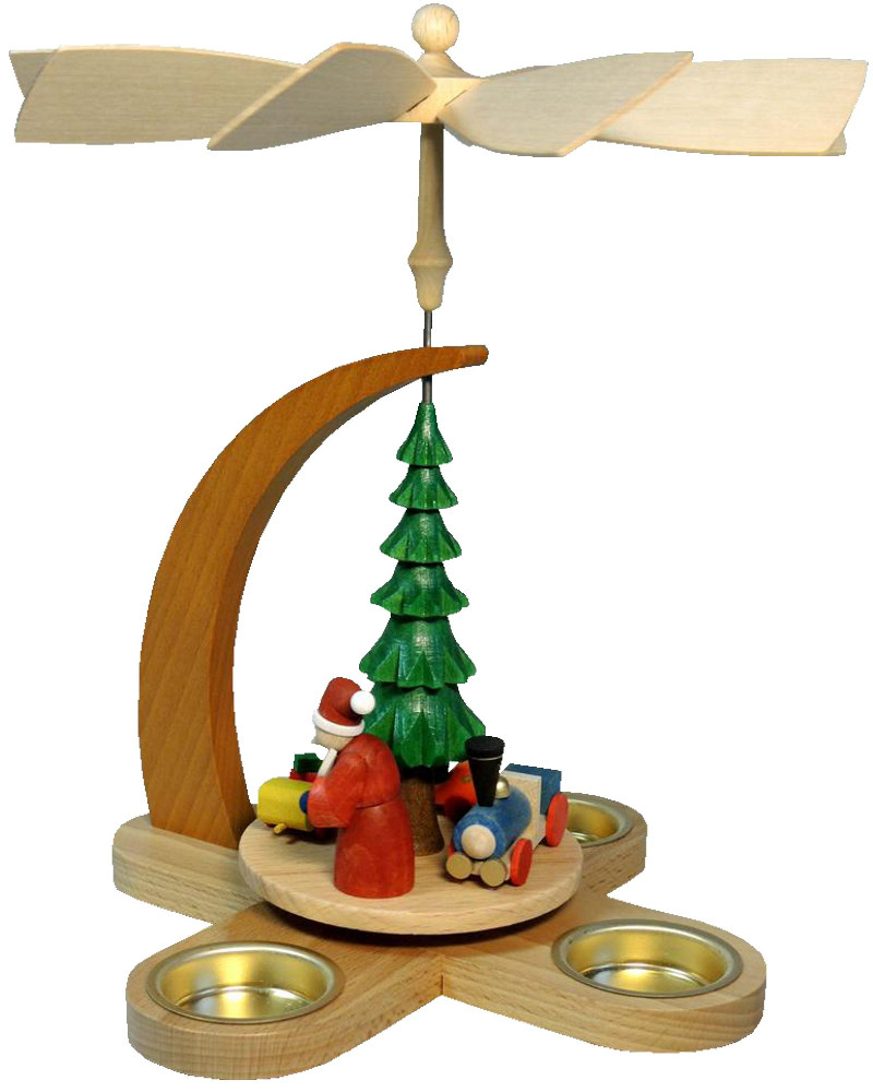 Teelichtpyramide Weihnachtsmann mit Zug